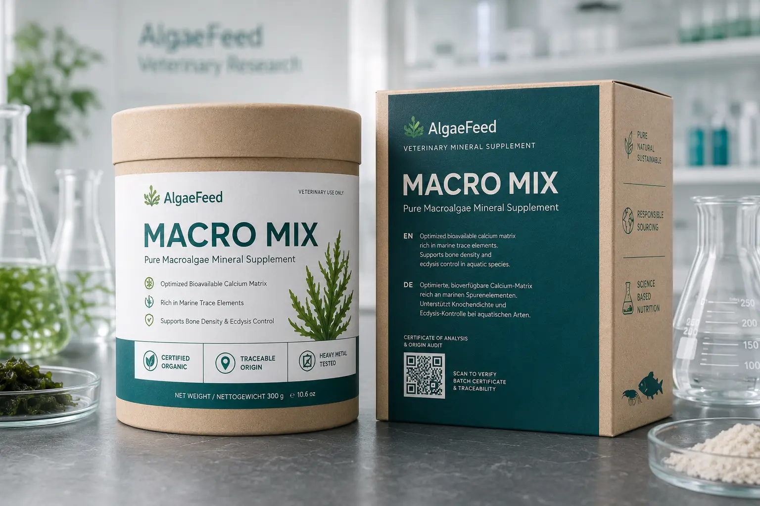 AlgaeFeed Macro Mix Pure Macroalgae Mineral Supplement sustainable product packaging and container showcase